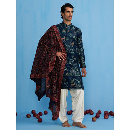 KALPRAAG Swan Navy Blue Kurta with Patiyala and Dupatta