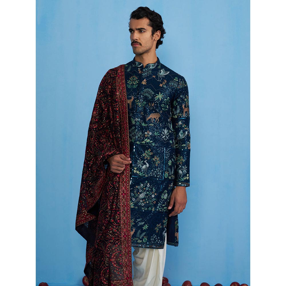 KALPRAAG Swan Navy Blue Kurta with Patiyala and Dupatta