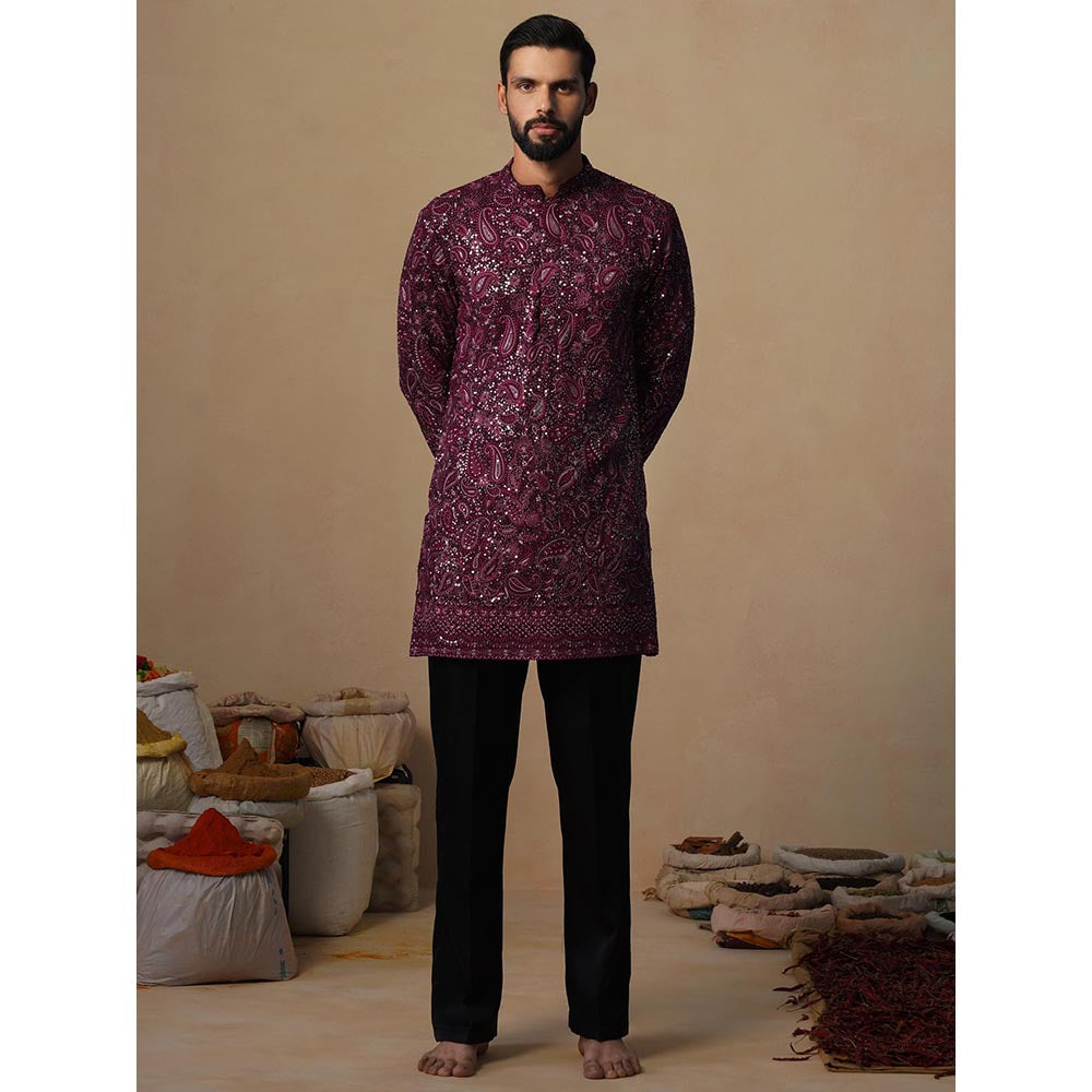 KALPRAAG Sitaara Wine Short Kurta with Pant