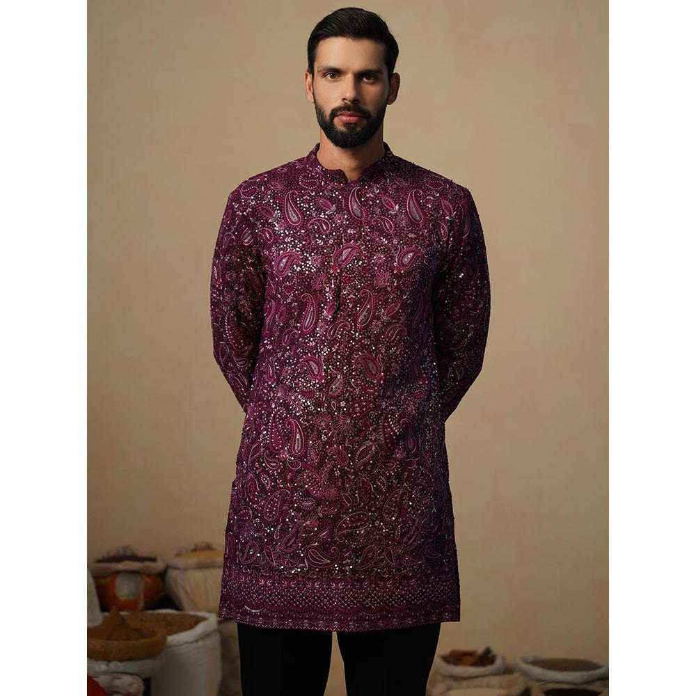 KALPRAAG Sitaara Wine Short Kurta with Pant