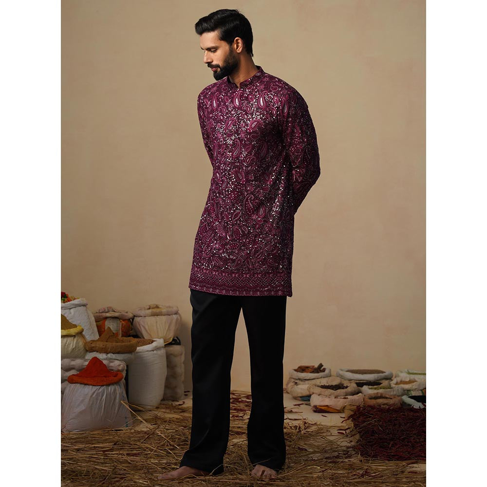 KALPRAAG Sitaara Wine Short Kurta with Pant