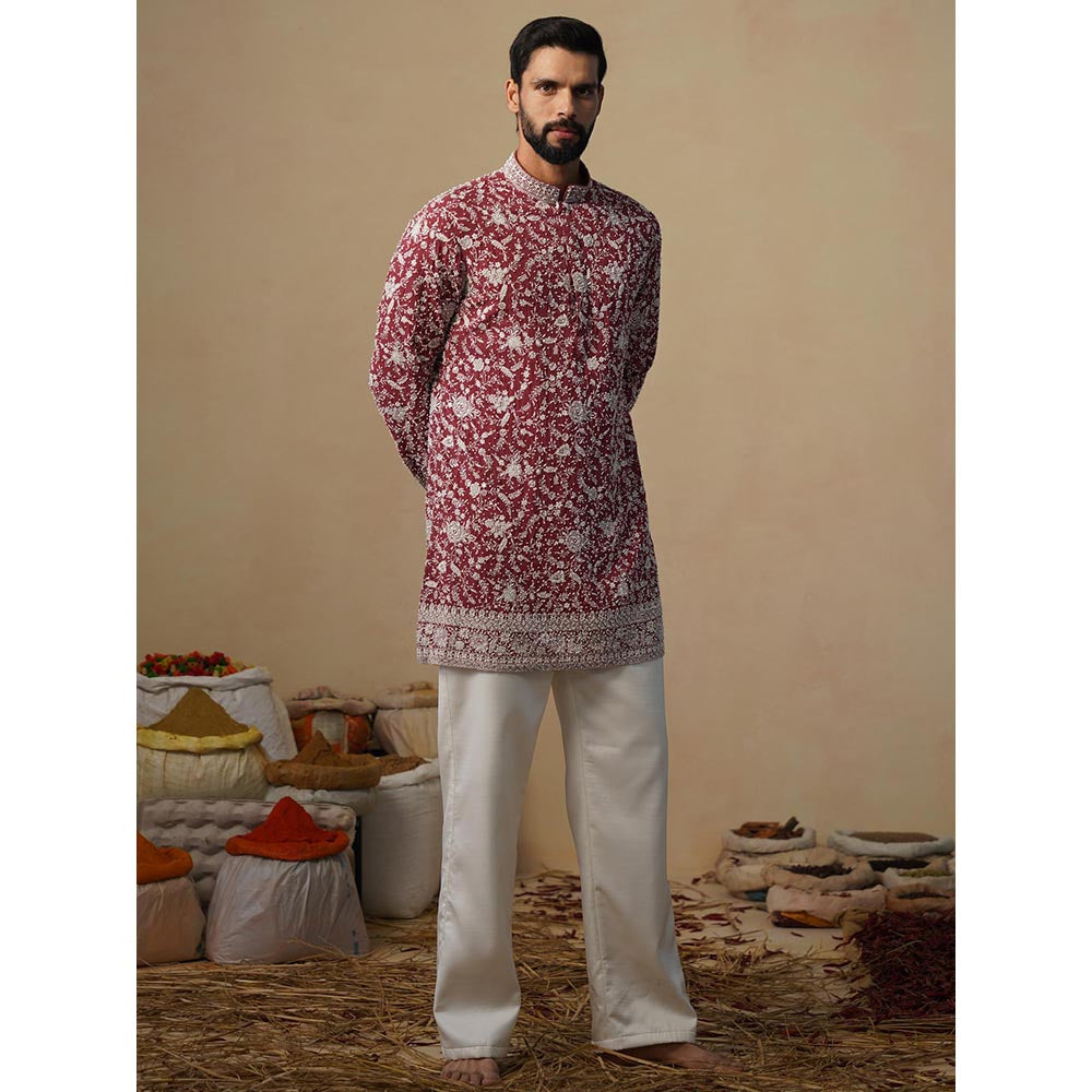 KALPRAAG Gulbahar Maroon Short Kurta with Pant