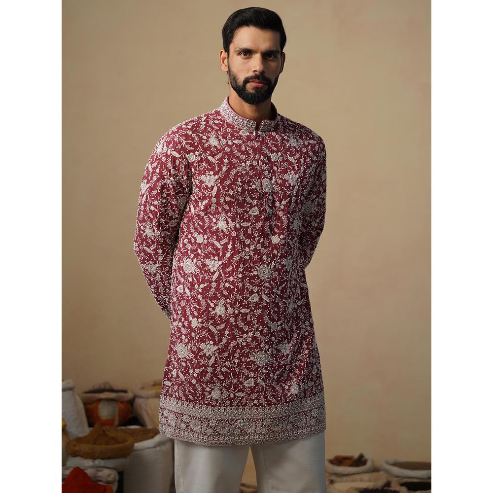 KALPRAAG Gulbahar Maroon Short Kurta with Pant