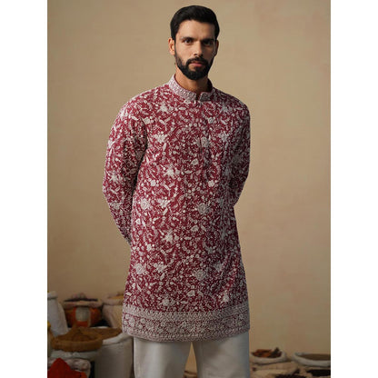 KALPRAAG Gulbahar Maroon Short Kurta with Pant