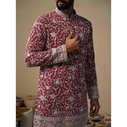 KALPRAAG Gulbahar Maroon Short Kurta with Pant
