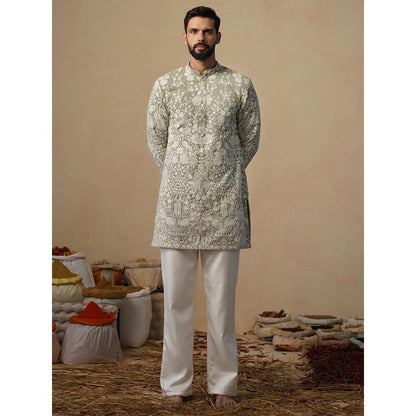 KALPRAAG Olive Mayuresh Mehendi Short Kurta with Pant