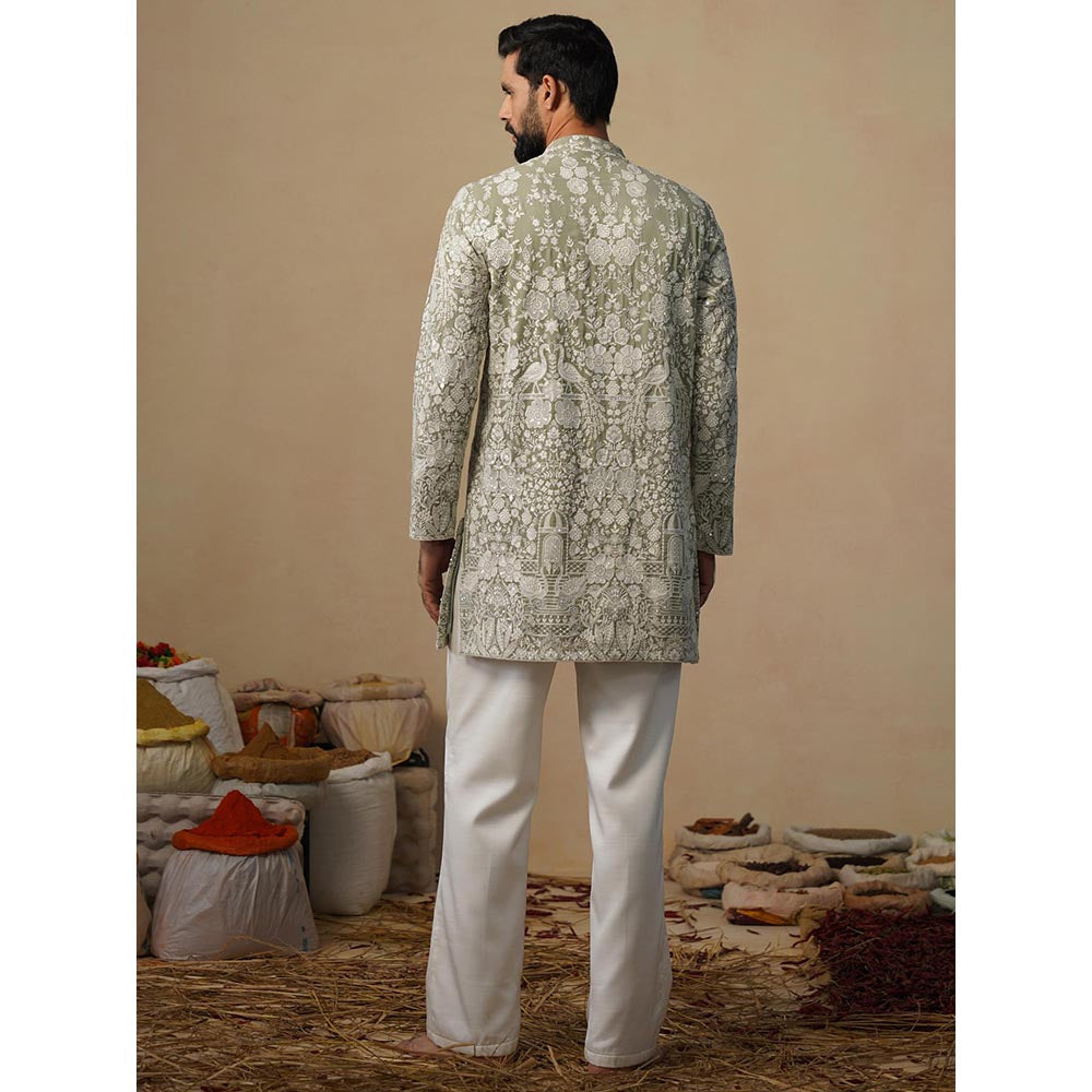 KALPRAAG Olive Mayuresh Mehendi Short Kurta with Pant