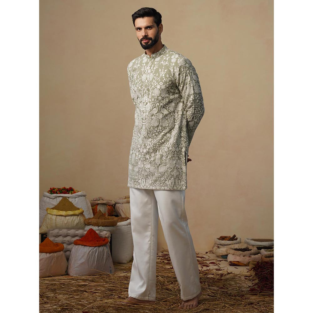 KALPRAAG Olive Mayuresh Mehendi Short Kurta with Pant