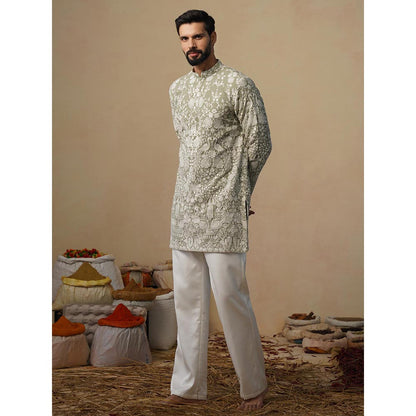 KALPRAAG Olive Mayuresh Mehendi Short Kurta with Pant
