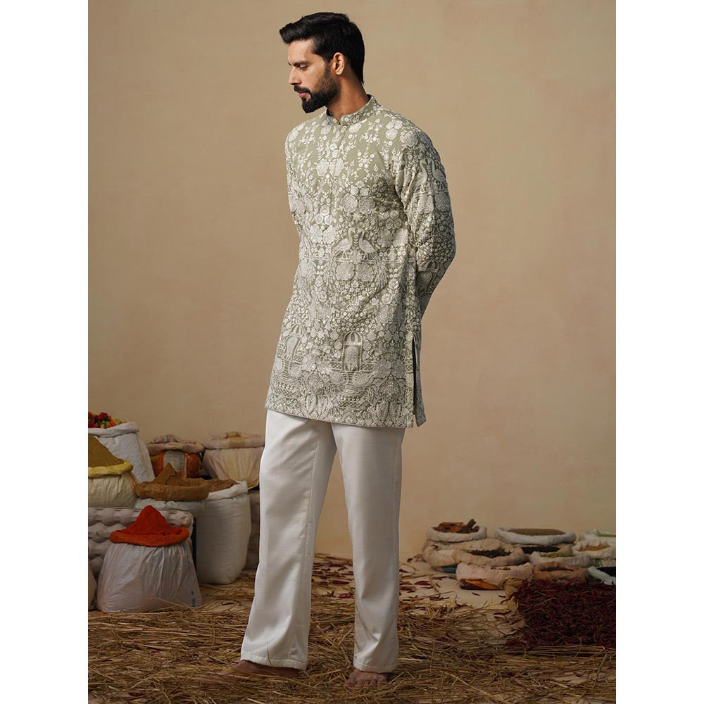 KALPRAAG Olive Mayuresh Mehendi Short Kurta with Pant