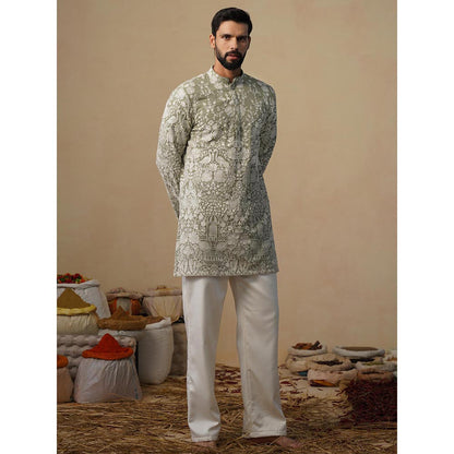 KALPRAAG Olive Mayuresh Mehendi Short Kurta with Pant