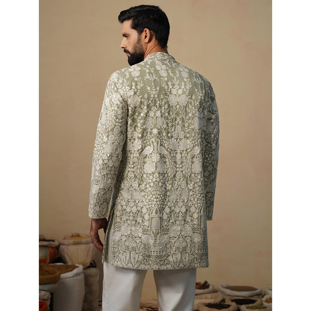 KALPRAAG Olive Mayuresh Mehendi Short Kurta with Pant