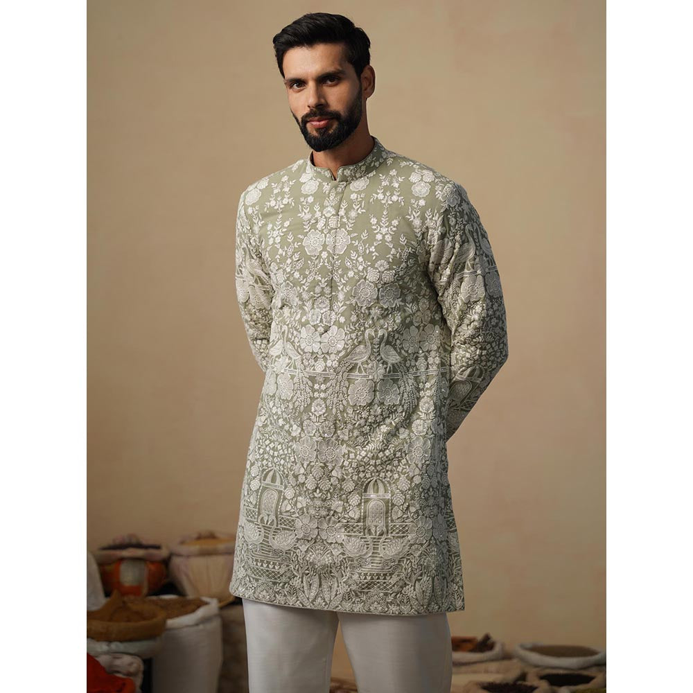 KALPRAAG Olive Mayuresh Mehendi Short Kurta with Pant
