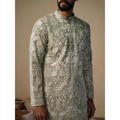 KALPRAAG Olive Mayuresh Mehendi Short Kurta with Pant
