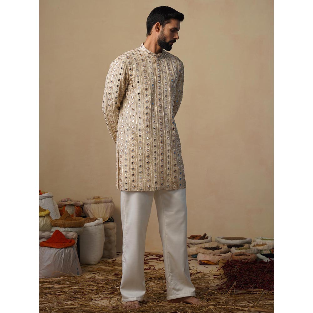 KALPRAAG Sheesha Cut Dana Beige Short Kurta with Pant