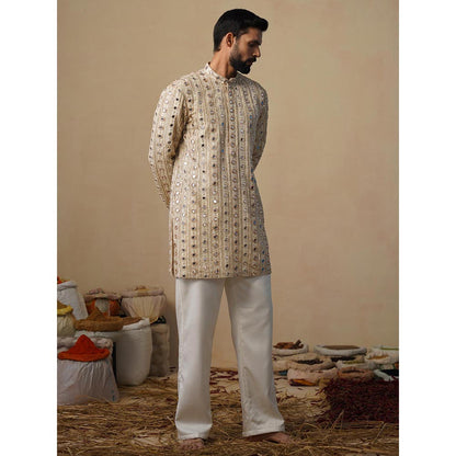 KALPRAAG Sheesha Cut Dana Beige Short Kurta with Pant