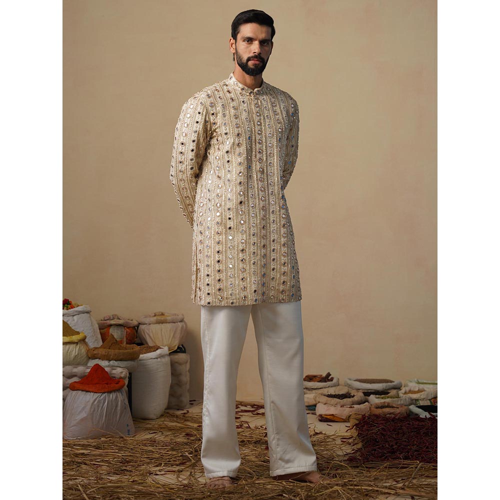 KALPRAAG Sheesha Cut Dana Beige Short Kurta with Pant