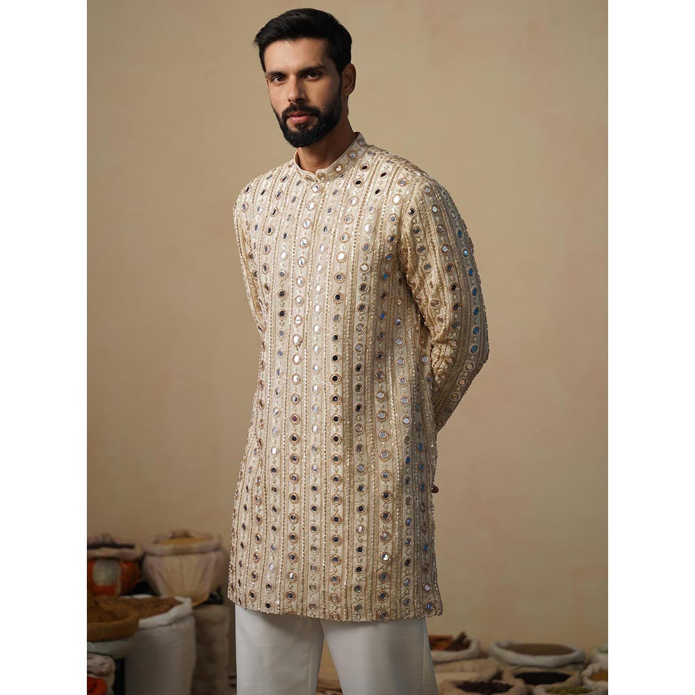KALPRAAG Sheesha Cut Dana Beige Short Kurta with Pant