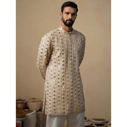 KALPRAAG Sheesha Cut Dana Beige Short Kurta with Pant