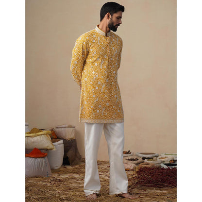 KALPRAAG Yellow Samar Cut Dana Haldi Short Kurta with Pant