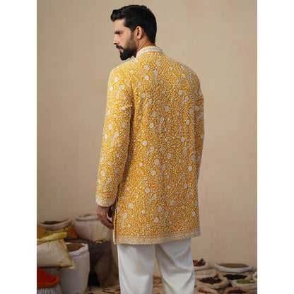 KALPRAAG Yellow Samar Cut Dana Haldi Short Kurta with Pant