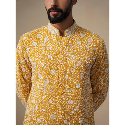 KALPRAAG Yellow Samar Cut Dana Haldi Short Kurta with Pant