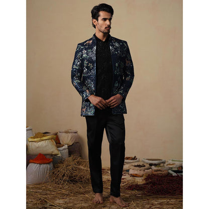 KALPRAAG Prabal Navy Blue Jodhpuri Jacket with Shirt and Trouser