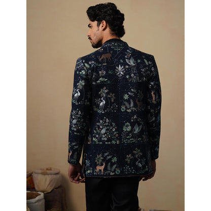 KALPRAAG Prabal Navy Blue Jodhpuri Jacket with Shirt and Trouser