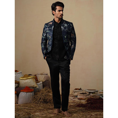 KALPRAAG Prabal Navy Blue Jodhpuri Jacket with Shirt and Trouser