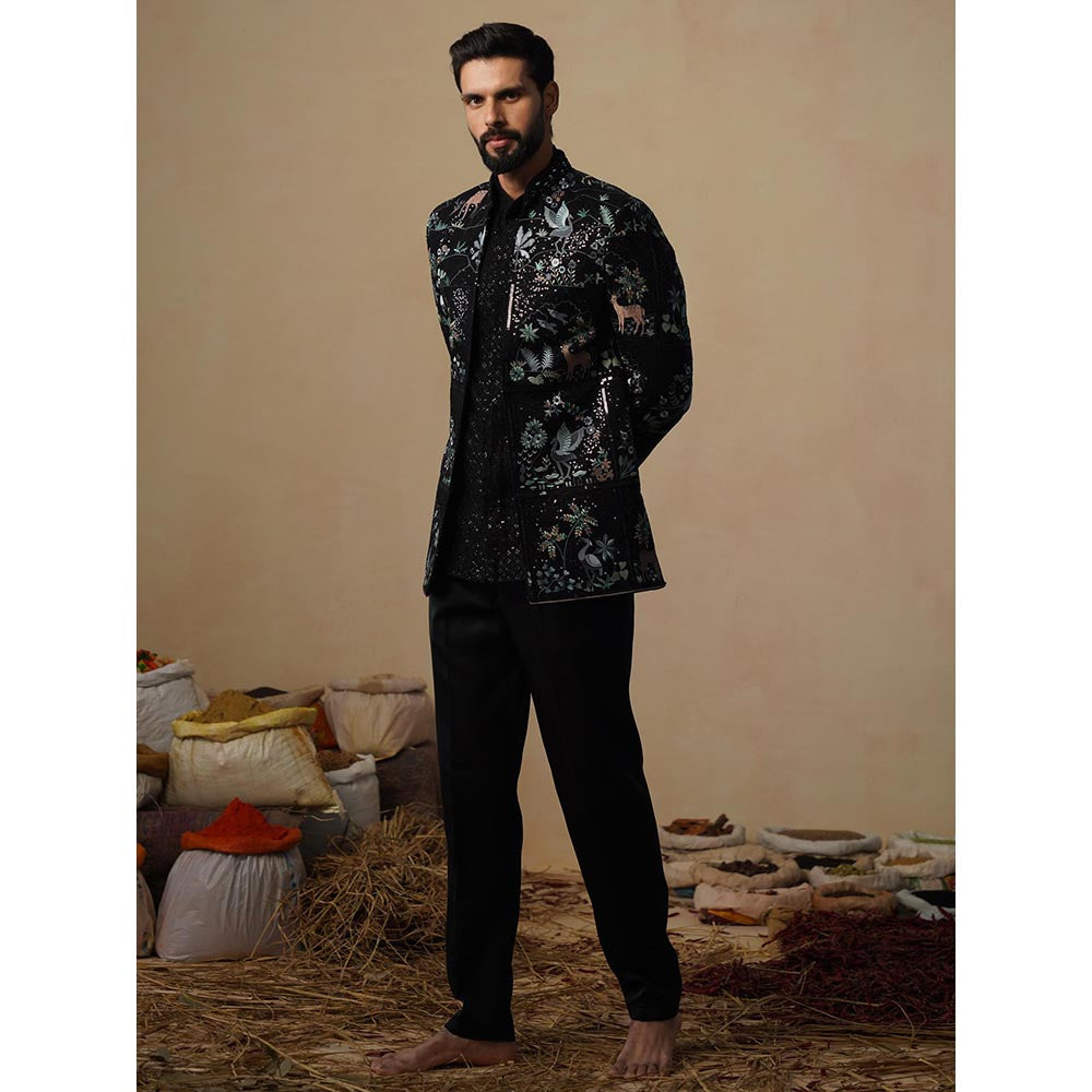 KALPRAAG Prabal Black Jodhpuri Jacket with Shirt and Trouser