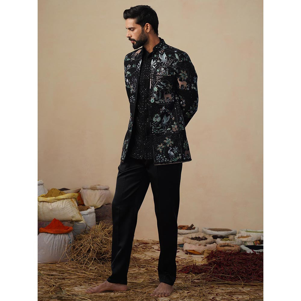 KALPRAAG Prabal Black Jodhpuri Jacket with Shirt and Trouser