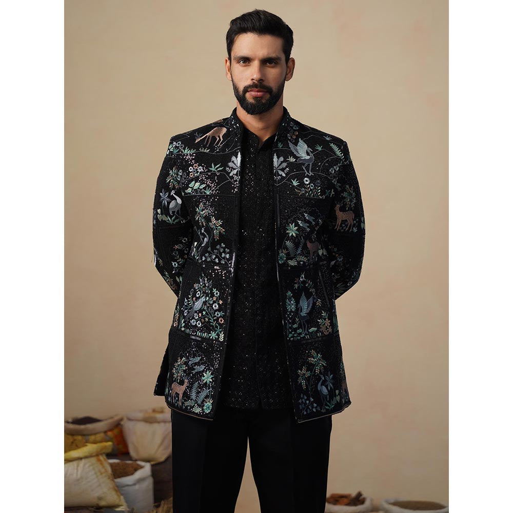 KALPRAAG Prabal Black Jodhpuri Jacket with Shirt and Trouser