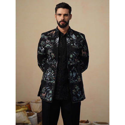 KALPRAAG Prabal Black Jodhpuri Jacket with Shirt and Trouser