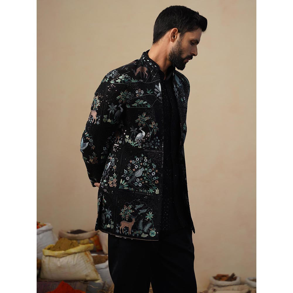 KALPRAAG Prabal Black Jodhpuri Jacket with Shirt and Trouser