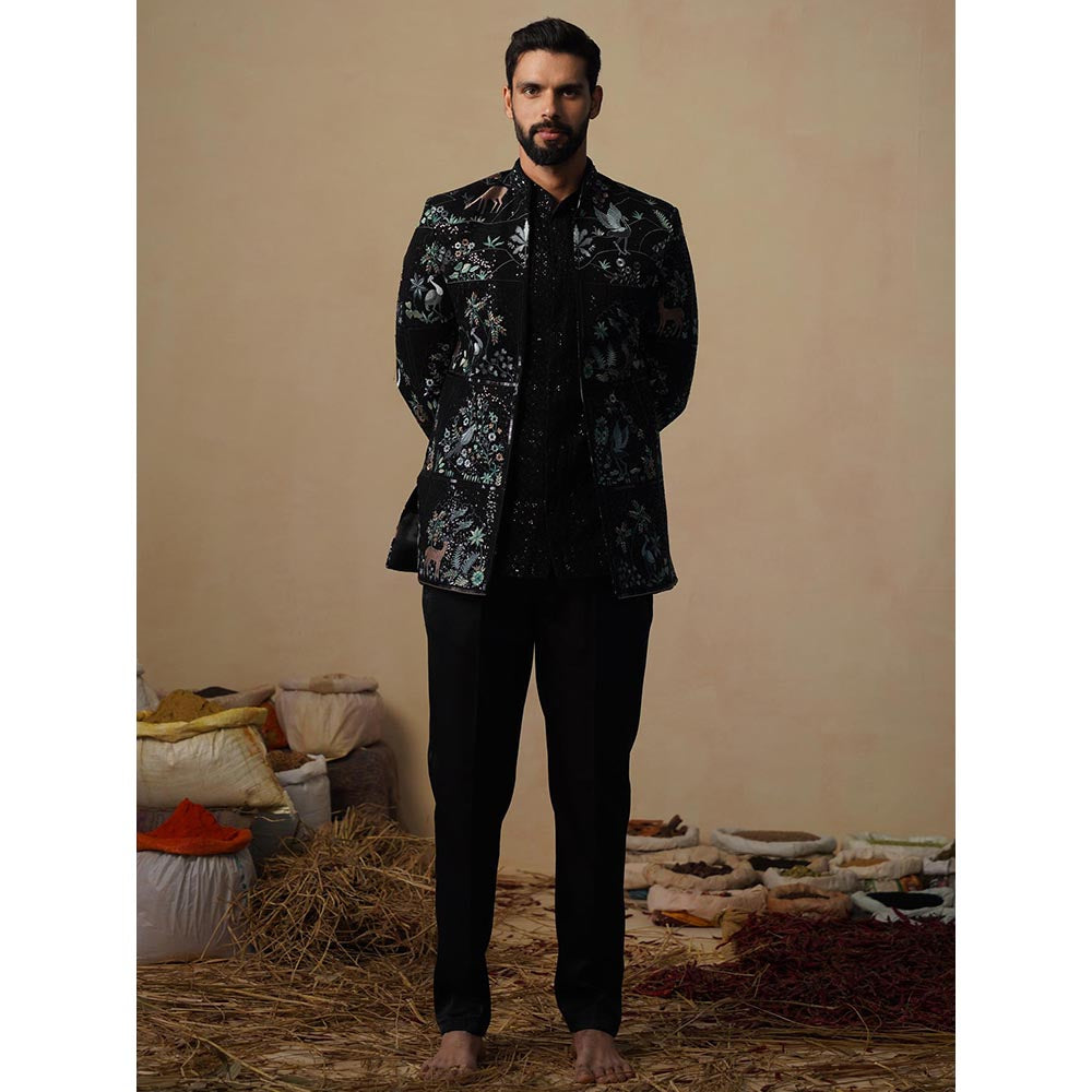 KALPRAAG Prabal Black Jodhpuri Jacket with Shirt and Trouser