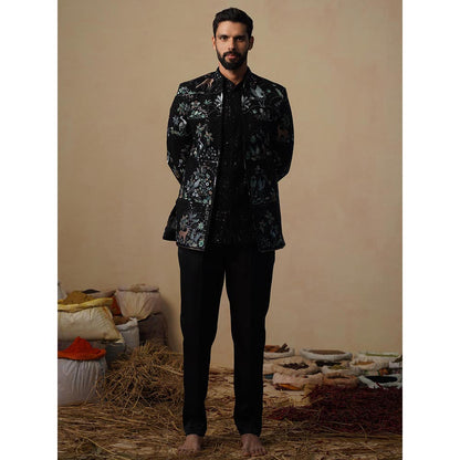 KALPRAAG Prabal Black Jodhpuri Jacket with Shirt and Trouser