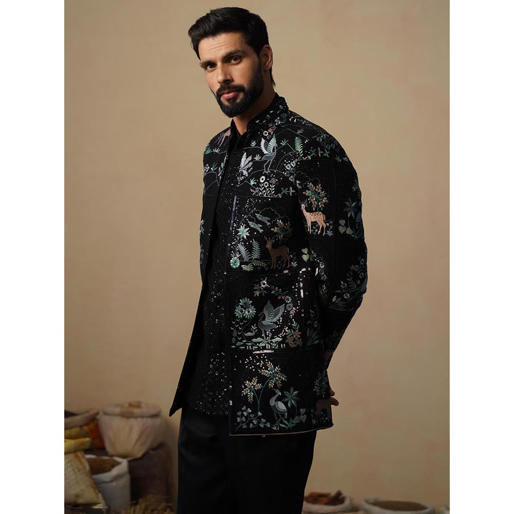 KALPRAAG Prabal Black Jodhpuri Jacket with Shirt and Trouser