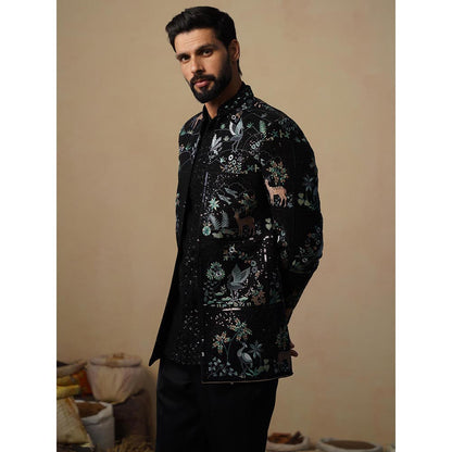 KALPRAAG Prabal Black Jodhpuri Jacket with Shirt and Trouser