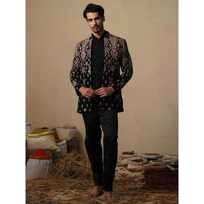 KALPRAAG Utsav Black Jodhpuri Jacket with Shirt and Trouser