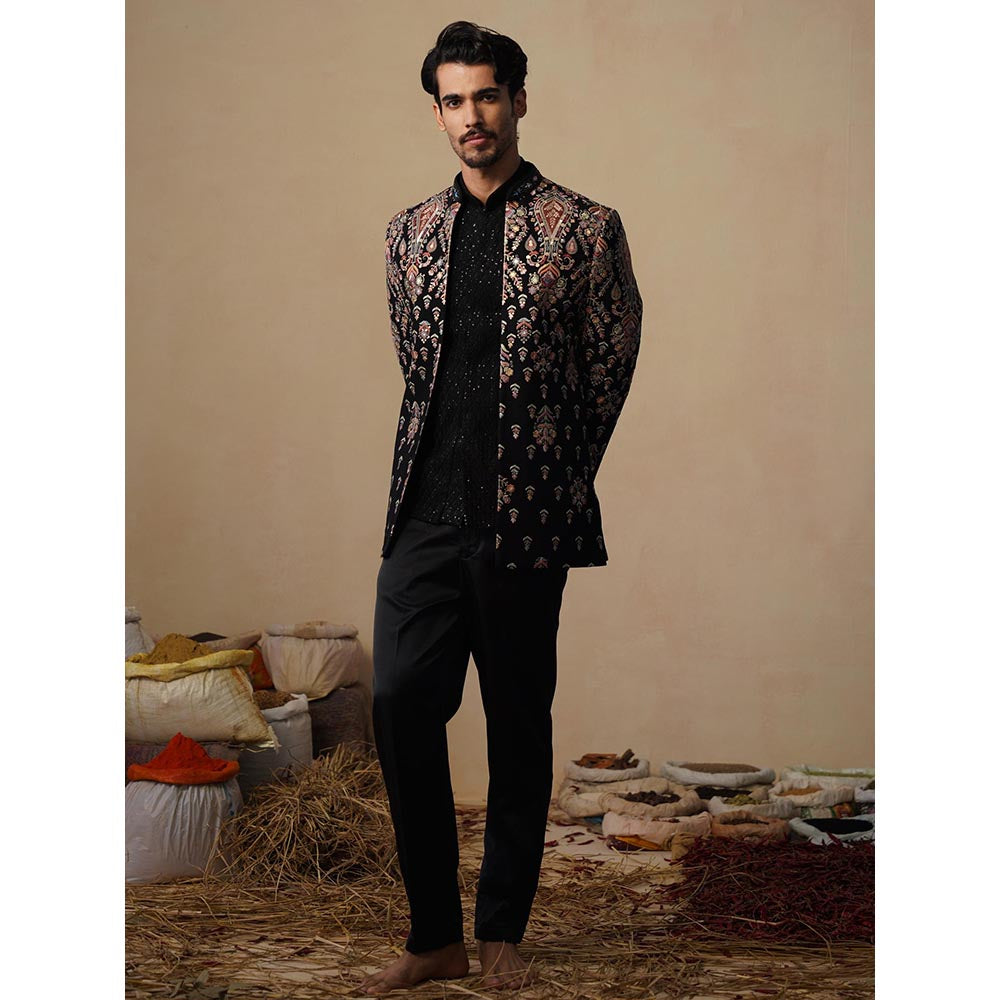 KALPRAAG Utsav Black Jodhpuri Jacket with Shirt and Trouser