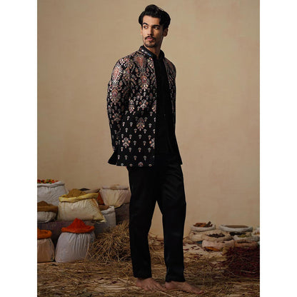 KALPRAAG Utsav Black Jodhpuri Jacket with Shirt and Trouser