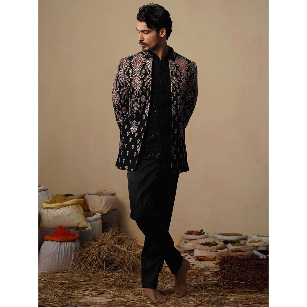KALPRAAG Utsav Black Jodhpuri Jacket with Shirt and Trouser