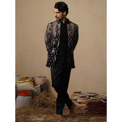 KALPRAAG Utsav Black Jodhpuri Jacket with Shirt and Trouser