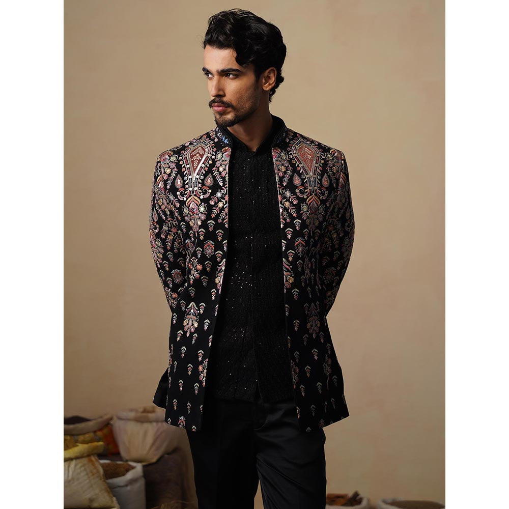 KALPRAAG Utsav Black Jodhpuri Jacket with Shirt and Trouser