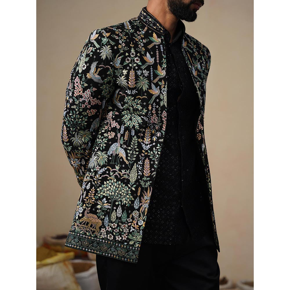 KALPRAAG Parind Black Jodhpuri Jacket with Shirt and Trouser