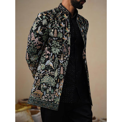 KALPRAAG Parind Black Jodhpuri Jacket with Shirt and Trouser