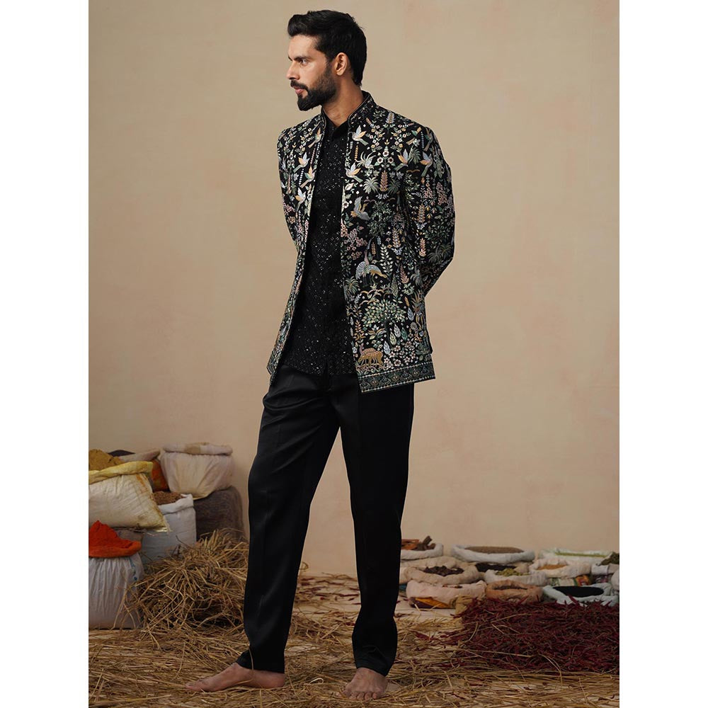KALPRAAG Parind Black Jodhpuri Jacket with Shirt and Trouser