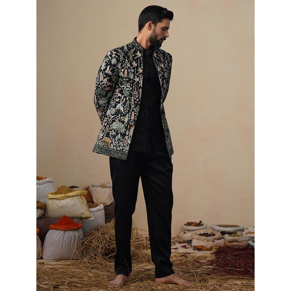 KALPRAAG Parind Black Jodhpuri Jacket with Shirt and Trouser