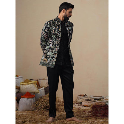 KALPRAAG Parind Black Jodhpuri Jacket with Shirt and Trouser