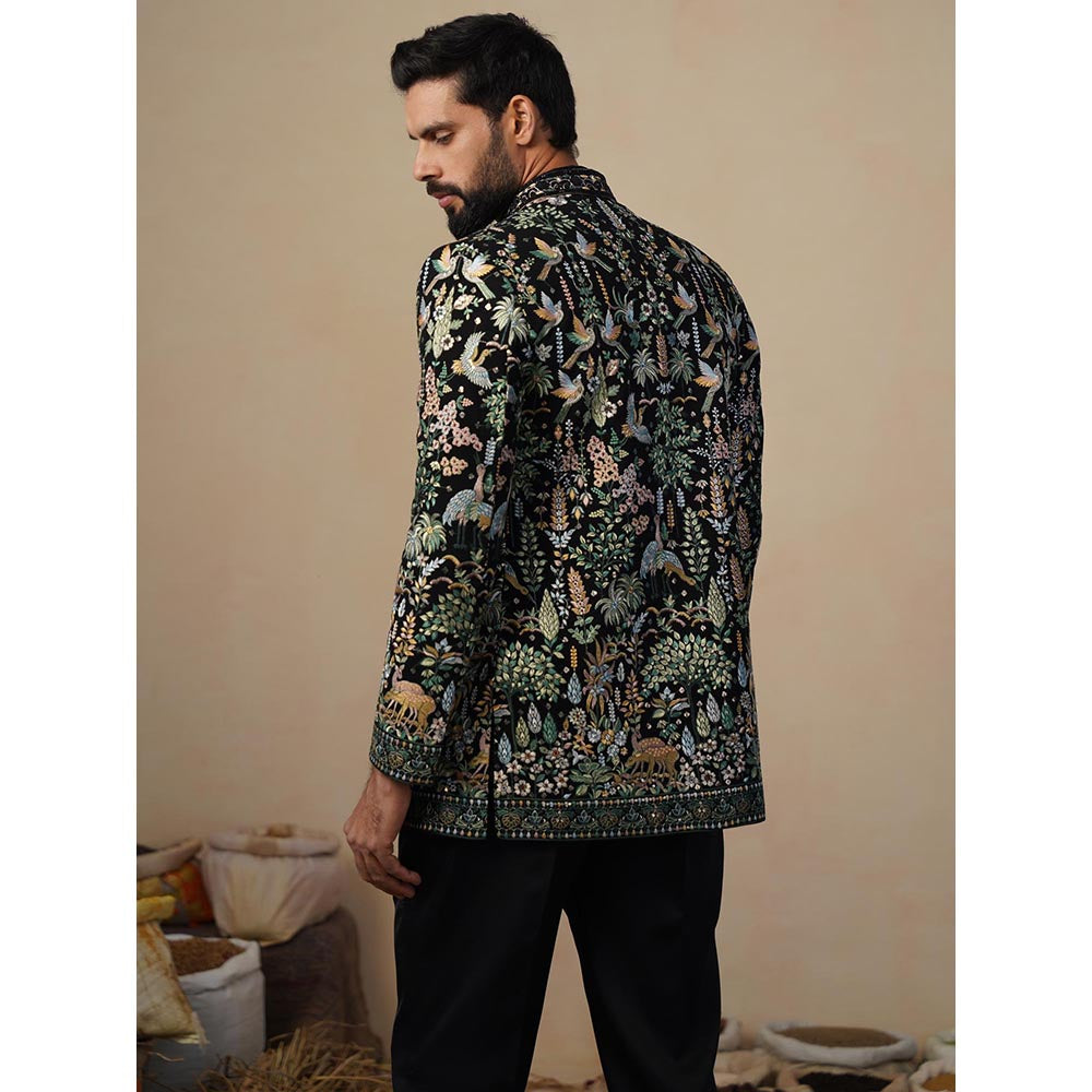 KALPRAAG Parind Black Jodhpuri Jacket with Shirt and Trouser